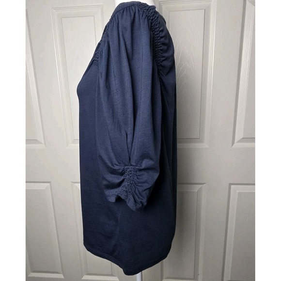Veronica Beard Jeans Shirt M Puff Sleeve Jessa Top Ruched Tee Navy Blue Top - Picture 3 of 9